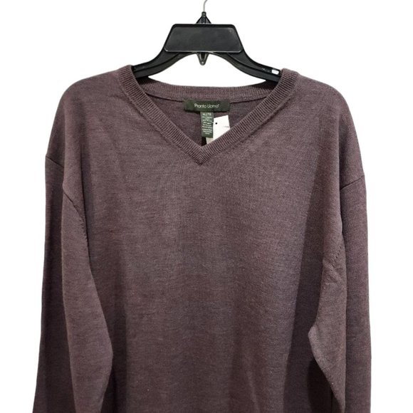 Pronto Uomo Sweater Men's Brown Size XL Long Sleeve V-Neck Merino Wool Casual - Picture 8 of 13